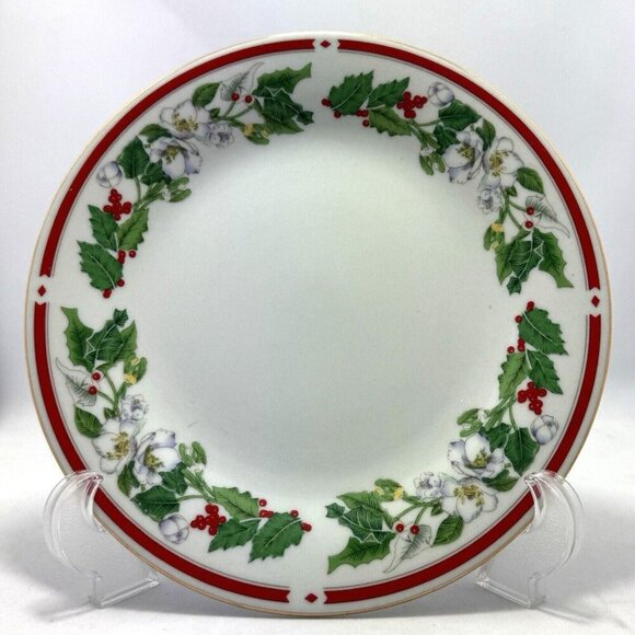 Vintage Lynns St Maria Bread Dessert‎ Plates Set Of 4 Christmas Holly Fine China - Picture 4 of 10